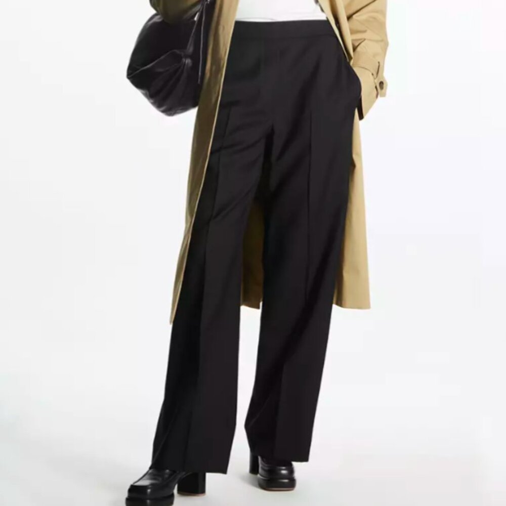 COS black wool pull on pants